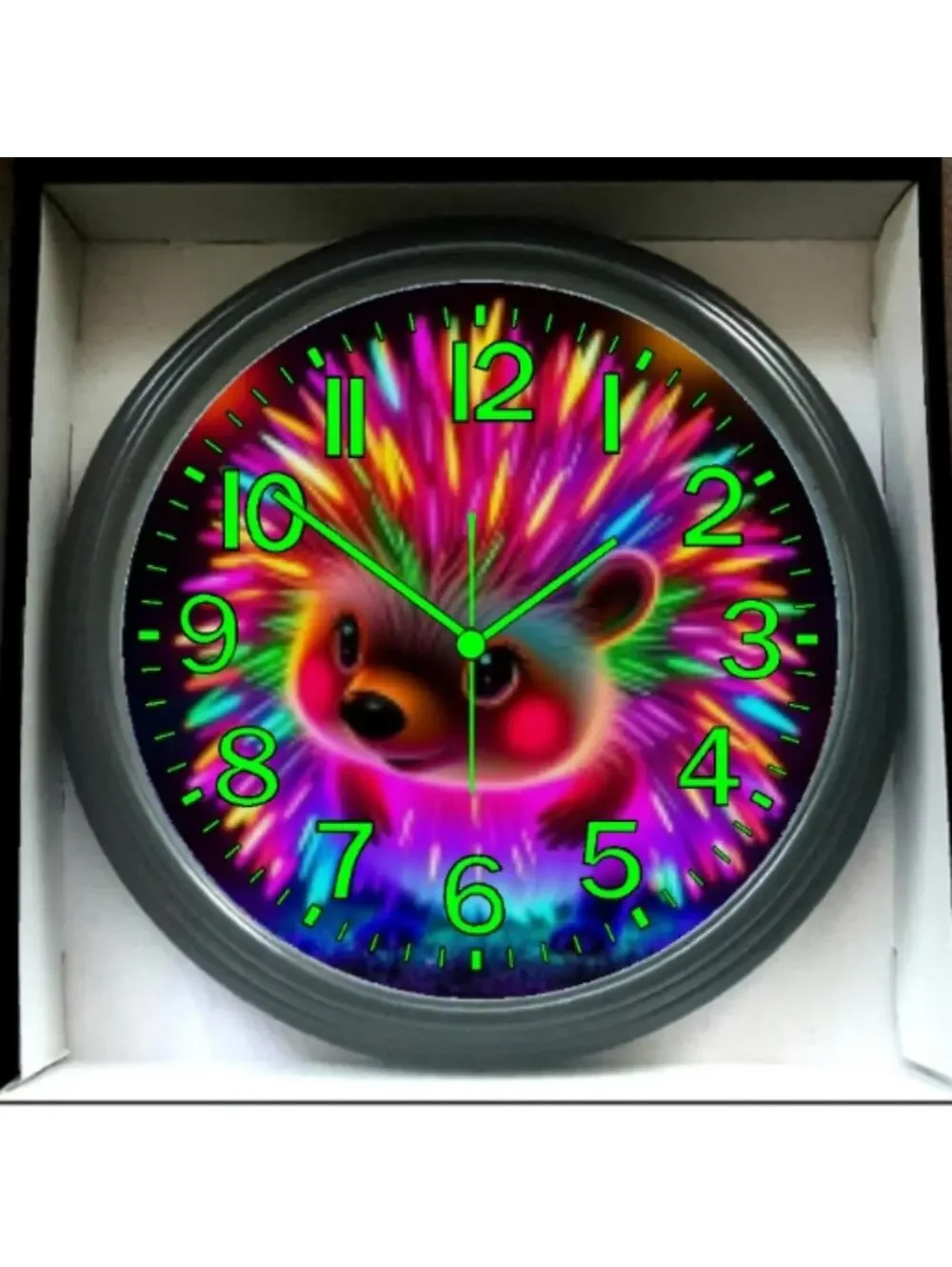 Baby Porcupine Blacklight Glow In The Dark Wall Clock New!